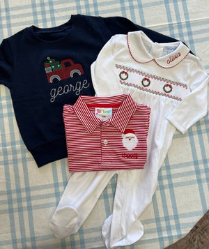 Christmas Striped Short Sleeve Romper & Polo