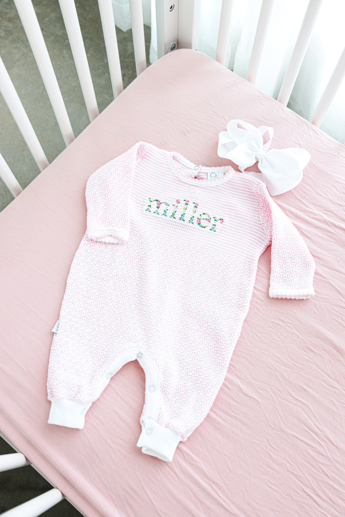 Floral Name Long Sleeve Knit Romper