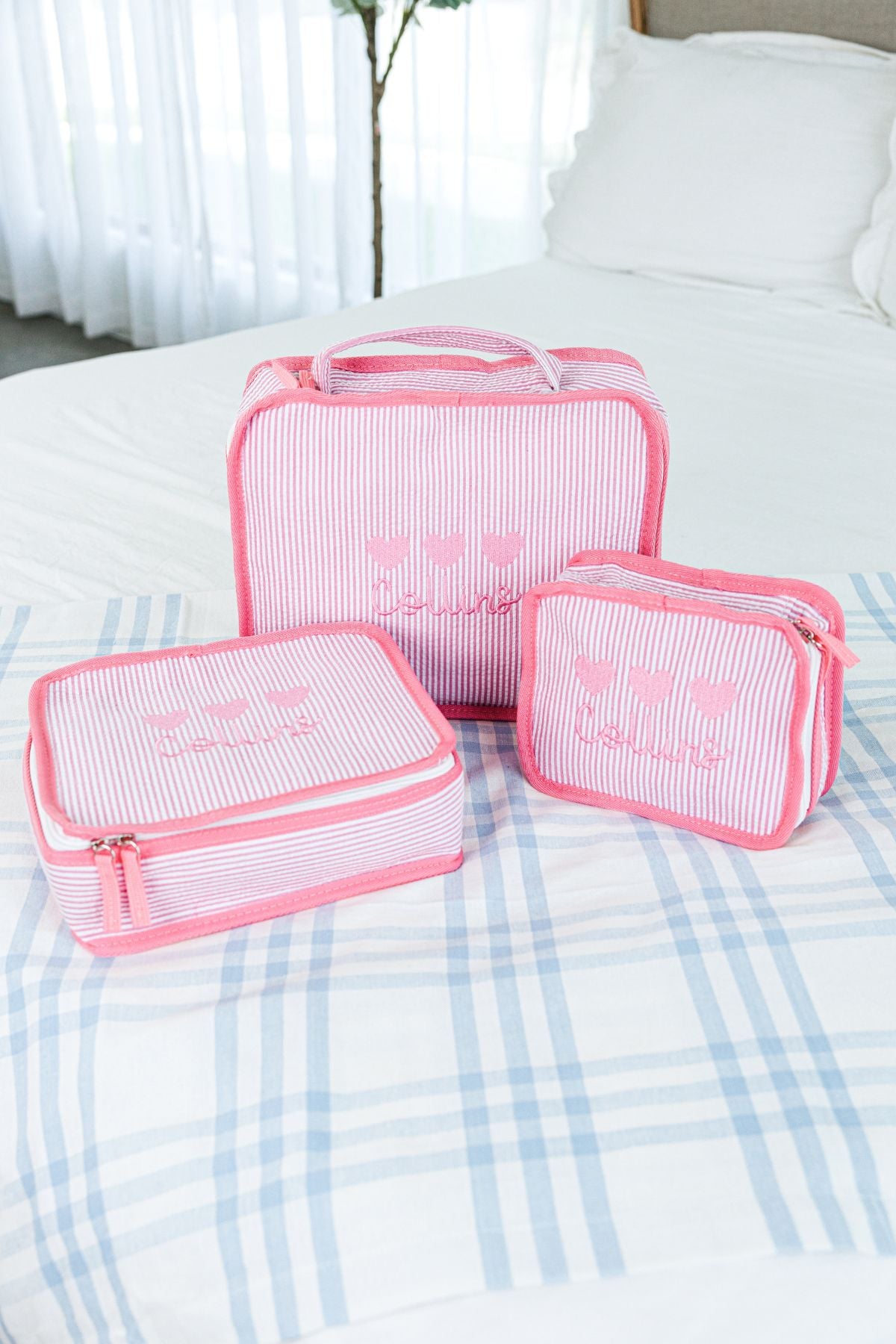 Seersucker Packing Cube Set with Motif