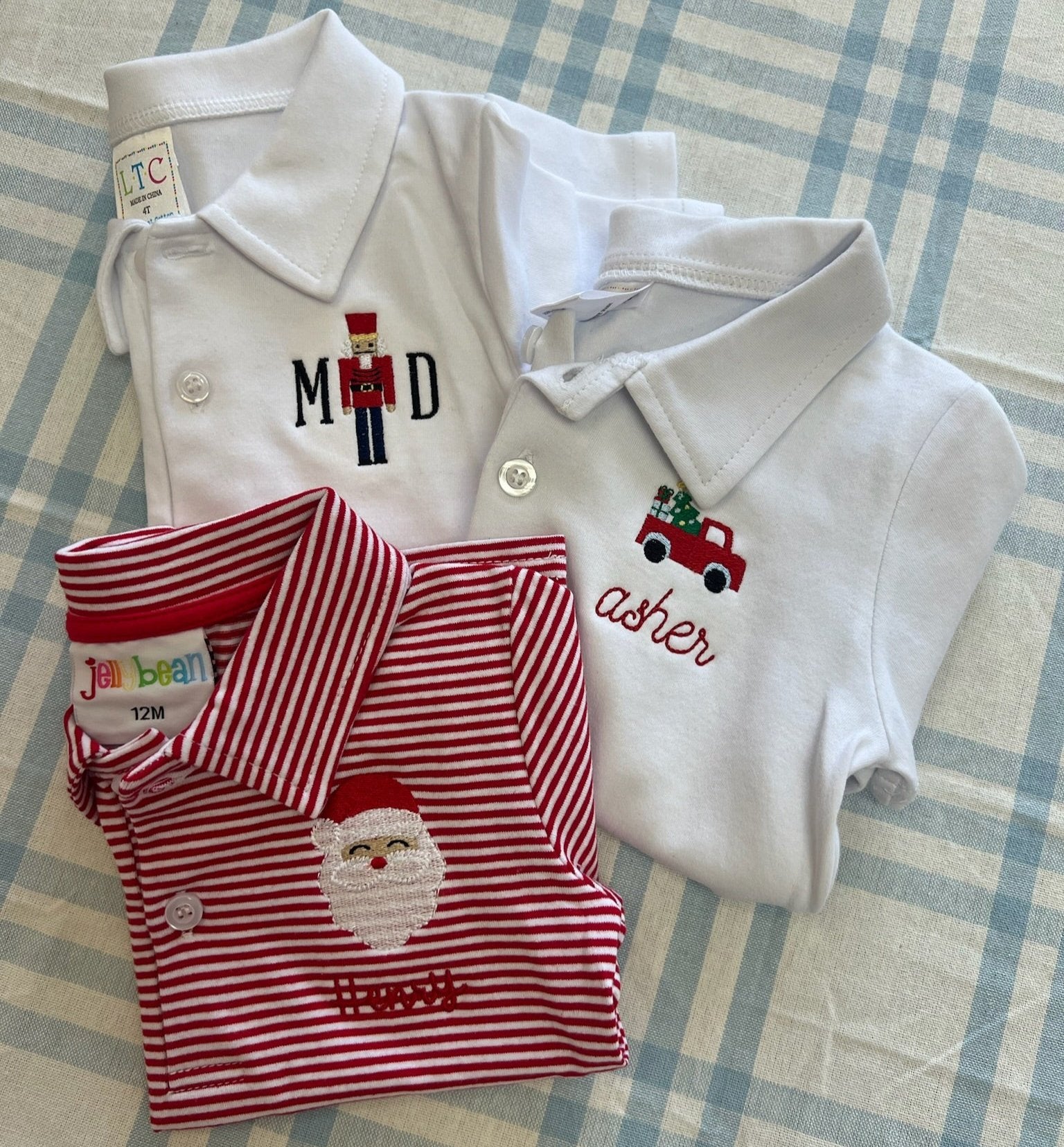 Christmas Striped Short Sleeve Romper & Polo