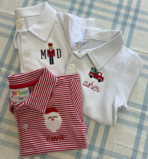 Christmas Striped Short Sleeve Romper & Polo