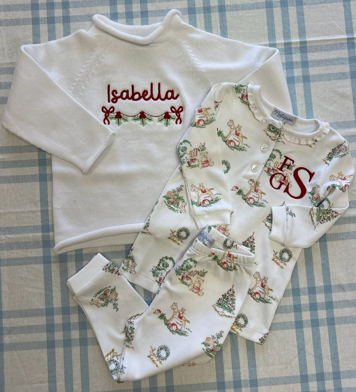 Long Sleeve Christmas Toile Pajamas