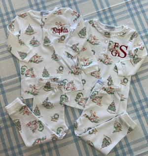 Long Sleeve Christmas Toile Pajamas
