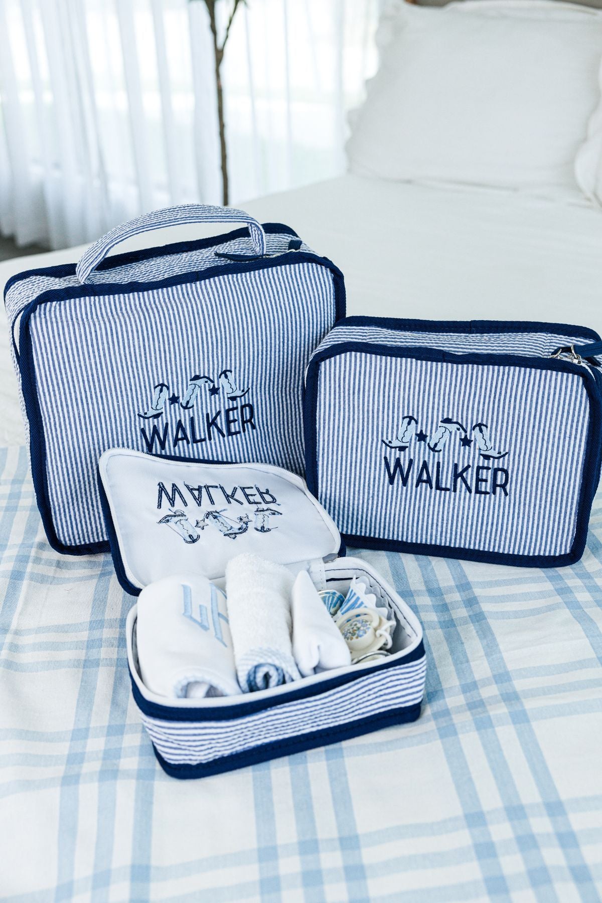 Seersucker Packing Cube Set with Motif
