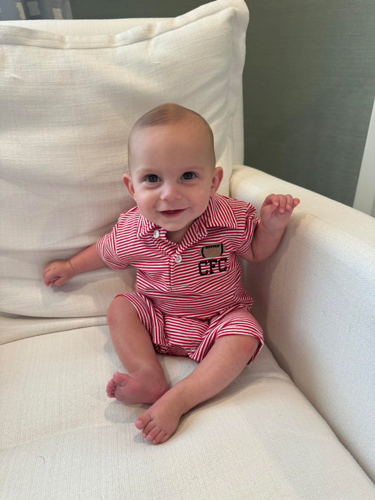 Striped Short Sleeve Romper & Polo with Motif