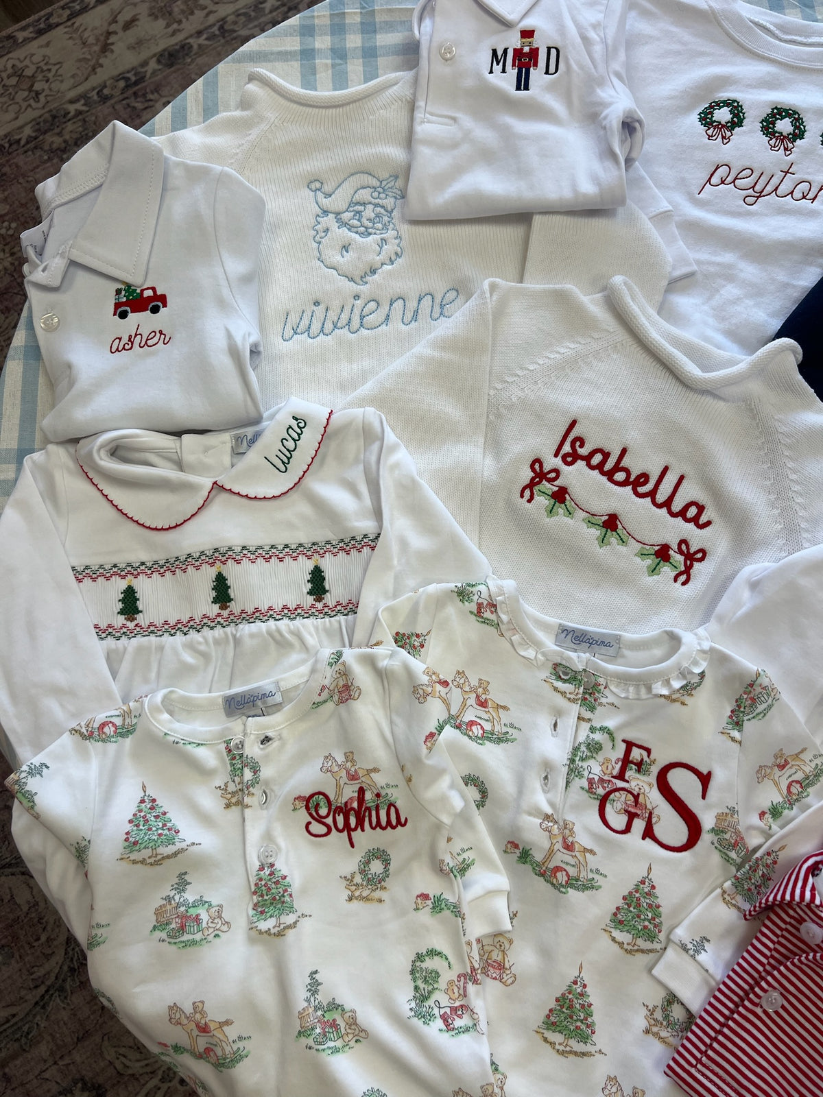 Long Sleeve Smocked Romper with Christmas Trees