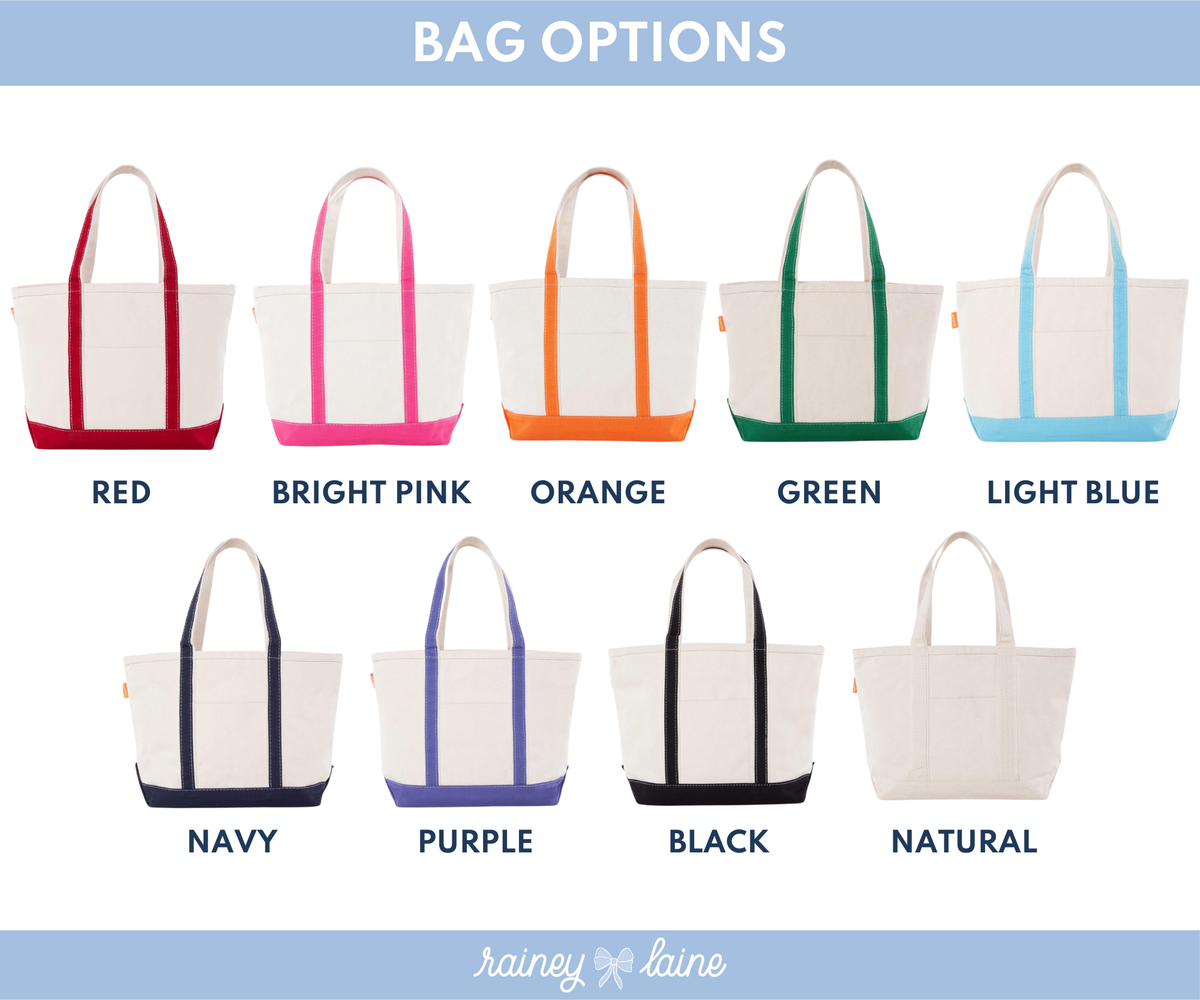 Bag options chart showing eight color choices