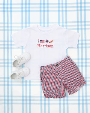 Short Sleeve Romper & T-Shirt with Full Chest Patriotic Motif