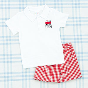 Solid Short Sleeve Polo with Motif