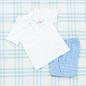 Solid Short Sleeve Polo with Motif