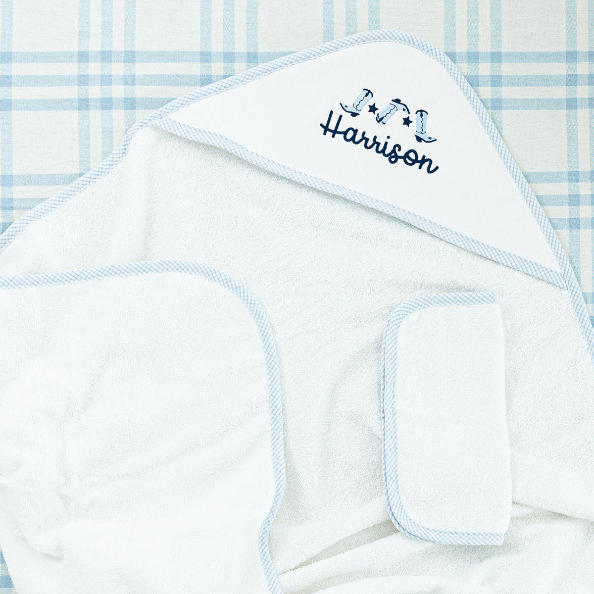 Checkered Edge Hooded Towel Set with Motif