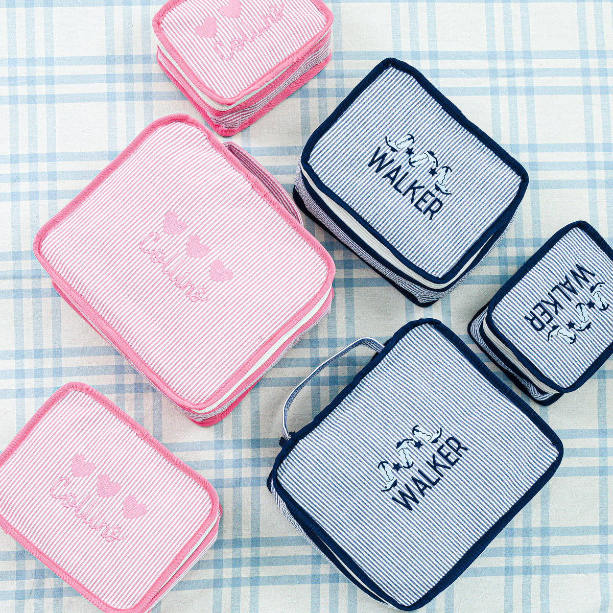 Seersucker Packing Cube Set with Motif