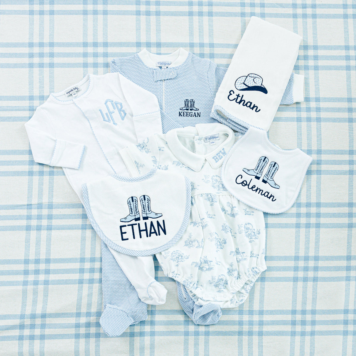 Baby gift set featuring a personalized collection for boys 