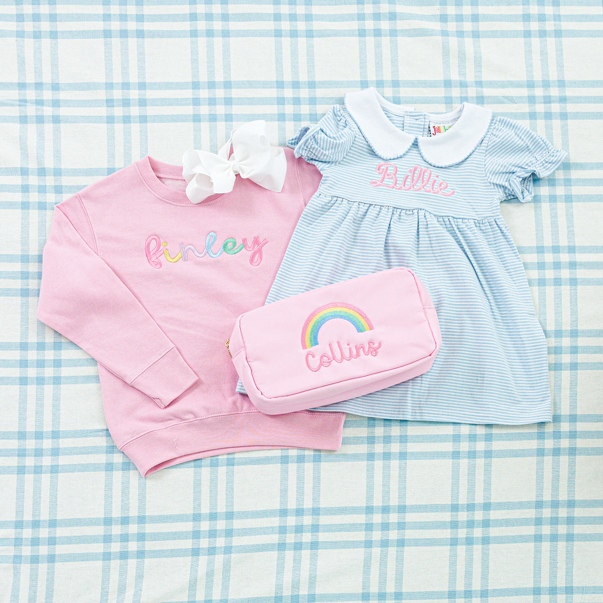Custom Name Peter Pan Collar Striped Bubble & Dress
