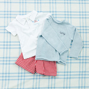 Solid Short Sleeve Polo with Motif