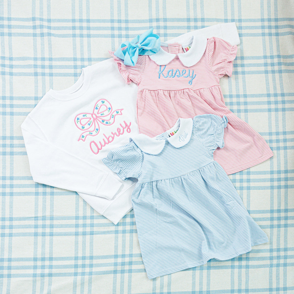 Custom Name Peter Pan Collar Striped Bubble & Dress