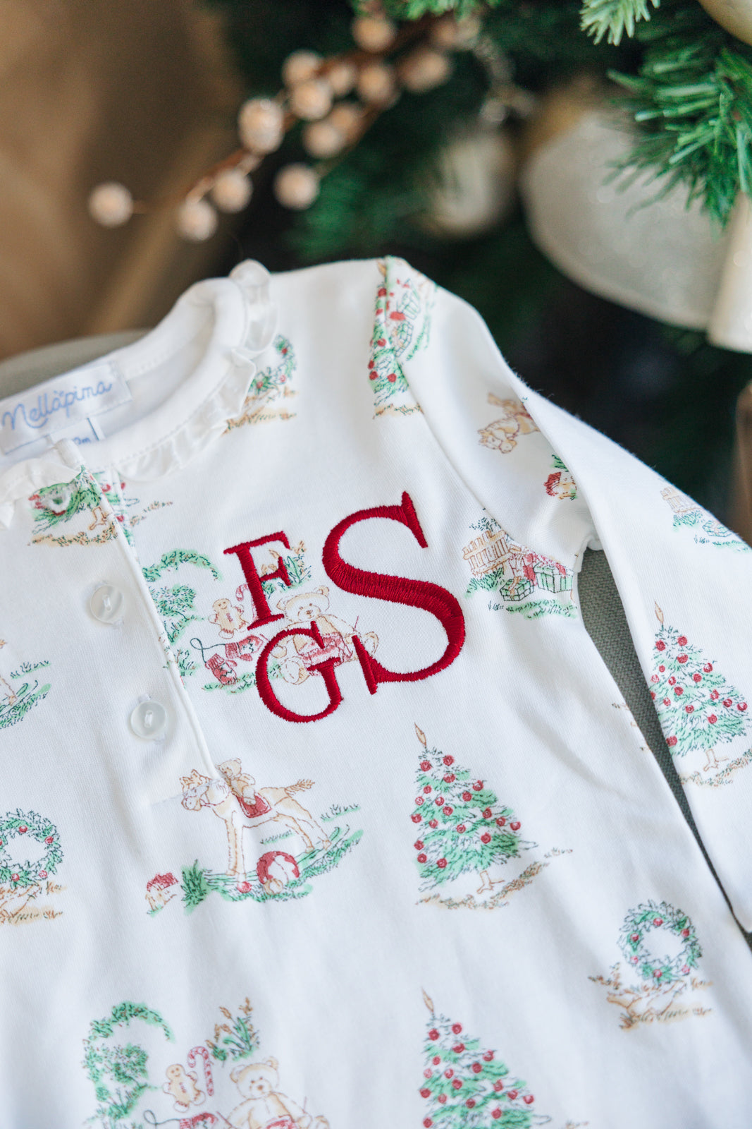 Long Sleeve Christmas Toile Pajamas