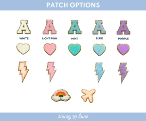 Chart displaying patch options in various designs and colors