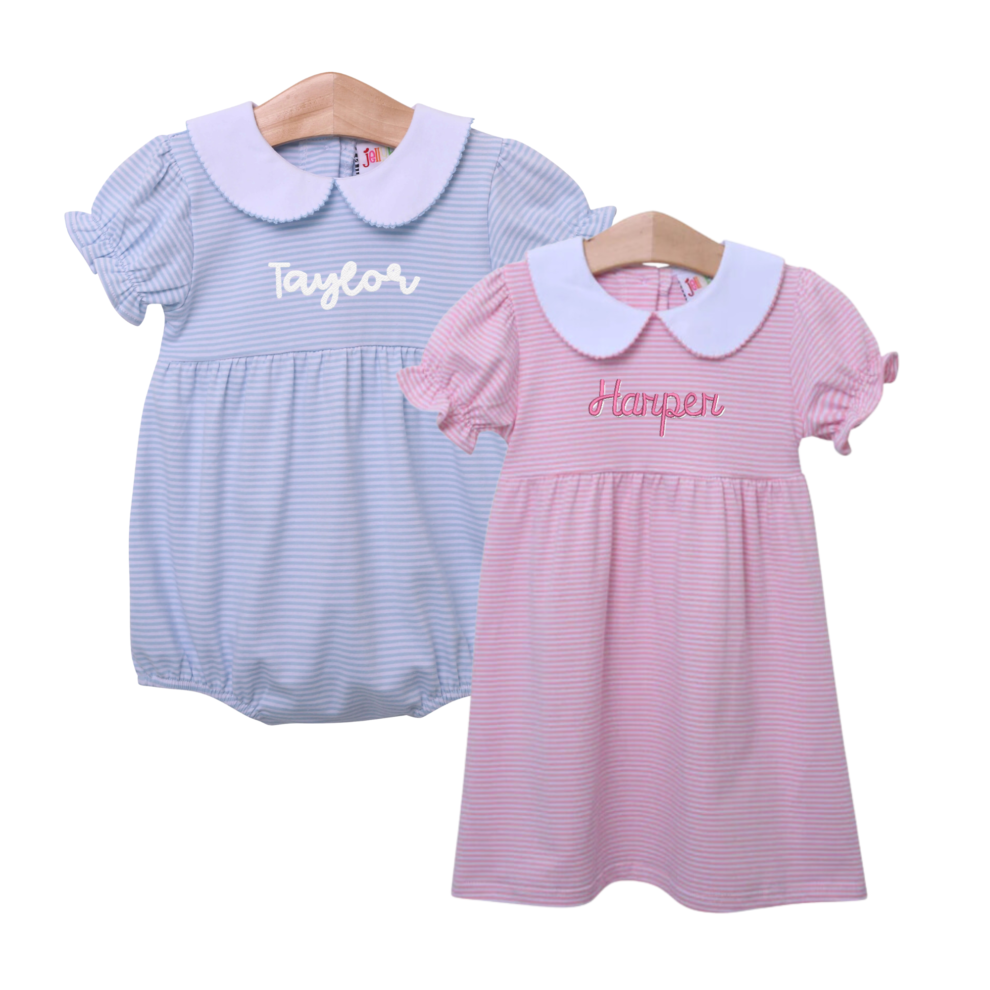Custom Name Peter Pan Collar Striped Bubble & Dress - Rainey Laine Custom Name Peter Pan Collar Striped Bubble & Dress - Rainey Laine