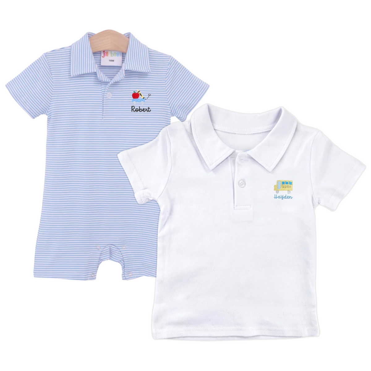 Short Sleeve Romper & Polo with Motif - Back to School